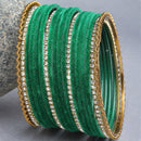 Gold-Plated Green Matte Finish Velvet White American Diamonds Studded Bangles (Set Of 36)