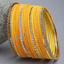 Gold-Plated Yellow Matte Finish Velvet White American Diamonds Studded Bangles Set Of 36