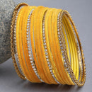 Yellow Velvet Stone Studded Bangle Set