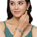 Rose Gold-Plated Black Toned Sea Green American Diamond Studded  Bracelet