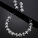 Rhodium-Plated with Silver-Toned Circular Shape White American Diamond Studded Jewellery Set