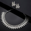 Rhodium-Plated with Oxidised Silver-Plated White Artificial Beads Studded & Temple Coin Jewellery Set