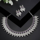Rhodium-Plated with Oxidised Silver-Plated Pink Artificial Beads Studded & Temple Coin Jewellery Set