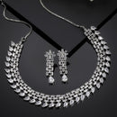 Rhodium-Plated with Silver-Toned White American Diamond Studded Necklace & Earrings Jewellery Set