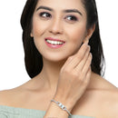 Rhodium-Plated Silver Toned Sea Green American Diamond Studded Kada Bracelet