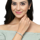 Rhodium-Plated Silver Toned Teardrop & Square Shaped Sea Green American Diamond Studded Bracelet