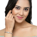 Rhodium Plated Silver Toned Square Sea Green American Diamond Studded Bracelet