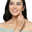 Rhodium Plated Silver Toned Square Sea Green American Diamond Studded Bracelet