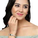 Rhodium Plated Silver Toned Square Shaped Emerald Green American Diamond Studded Bracelet