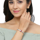 Rhodium-Plated Silver Toned Petal Shaped Red American Diamond Studded Bracelet