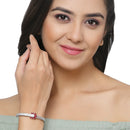 Rhodium-Plated Silver Toned Petal Shaped Red American Diamond Studded Bracelet