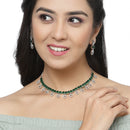Rhodium-Plated Green American Diamonds Studded Contemporary Necklace & Earrings Jewellery Set