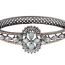 Rose Gold-Plated Black Toned Sea Green American Diamond Studded  Bracelet