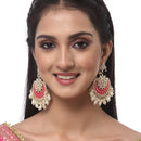 Gold-Plated Kundan studded Red & Off-White Crescent Shaped Chandbali Earrings