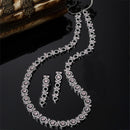 Rhodium-Plated Silver Toned Circular Pink American Diamond Long Necklace with Earrings Jewellery Set