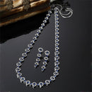 Rhodium-Plated Silver Toned Oval Navy Blue American Diamond Long Necklace with Earrings Jewellery Set