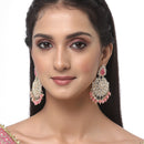 Gold-Plated Pink & White Kundan studded Contemporary Drop Earrings