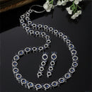 Rhodium-Plated Silver Toned Circular Navy Blue American Diamond Long Necklace with Earrings Jewellery Set