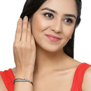 Rose Gold-Plated Black Toned Pink American Diamond Studded Kada Bracelet