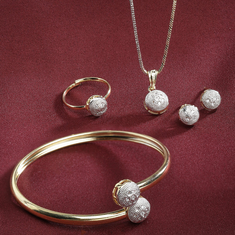 Gold-Plated American Diamond Studded Jewellery Set Combo