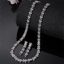 Rhodium-Plated Silver Toned Leaf Pink American Diamond Studded Long Necklace with Drop Earrings Jewellery Set