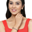 Rose Gold-Plated Black Toned Pink American Diamond Studded Kada Bracelet