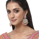 Gold-Plated Pink & White Kundan studded Contemporary Drop Earrings