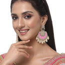 Gold-Plated Kundan studded Pink & Off-White Crescent Shaped Chandbali Earrings