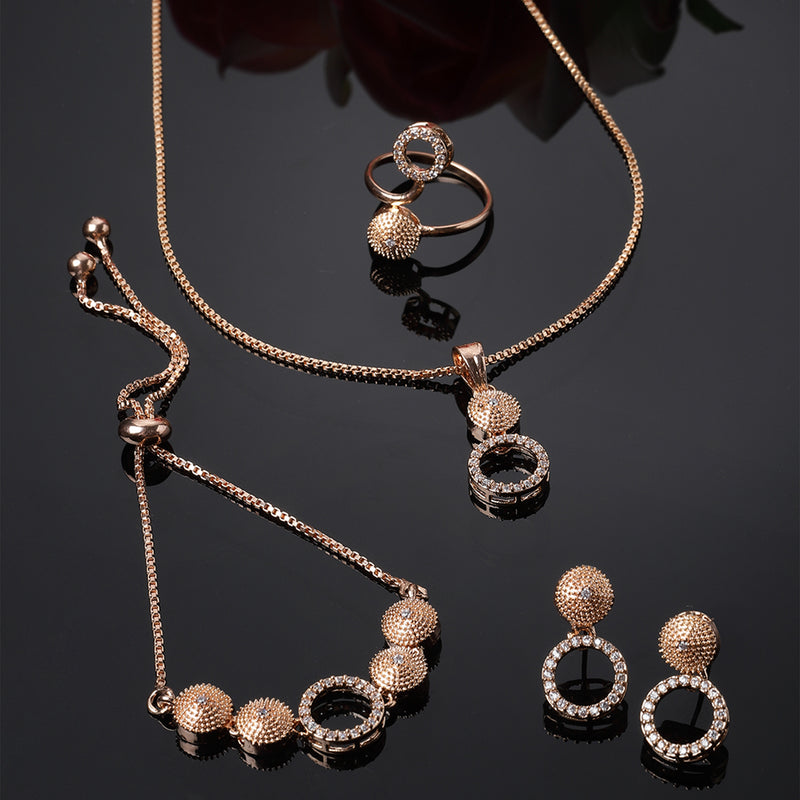 Rose Gold-Plated White American Diamond studded Geometric Shaped Jewellery Set