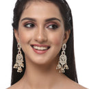 Gold-Plated Red & White Kundan studded Contemporary Jhumka Earrings
