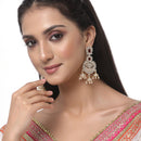 Gold-Plated Red & White Kundan studded Contemporary Jhumka Earrings