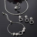 Rhodium-Plated Silver Toned White American Diamond studded Oval Shaped Jewellery Set