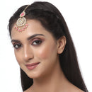 Gold-Plated  Teardrop Shaped Pink & White Kundan studded Maang Tikka