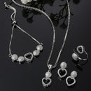 Rhodium-Plated Silver Toned White American Diamond studded Heart Shaped Jewellery Set
