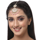 Gold-Plated Pink Pearl & Kundan studded  Chandbali Maang Tikka
