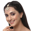 Gold-Plated Pink Pearl & Kundan studded  Chandbali Maang Tikka