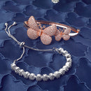 Rhodium-Plated Silver Toned White American Diamond studded Round & Butterfly Shaped Bracelet (Combo)