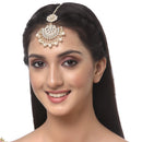 Gold-Plated Floral White Pearl & Kundan studded  Chandbali Maang Tikka
