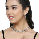 Rose Gold-Plated Gunmetal Toned White American Diamonds Studded Cordate Necklace & Earrings Jewellery Set
