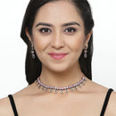 Rose Gold-Plated Gunmetal Toned Pink American Diamonds Studded Contemporary Necklace & Earrings Jewellery Set