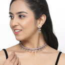 Rose Gold-Plated Gunmetal Toned Pink American Diamonds Studded Contemporary Necklace & Earrings Jewellery Set