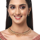 Gold-Plated Green & Red Artificial Stone Studded Antique Necklace with Earrings Jewellery Set