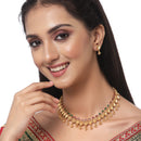 Gold-Plated Green & Red Artificial Stone Studded Antique Necklace with Earrings Jewellery Set