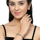 Rose Gold-Plated Black Toned Sea Green American Diamond Studded Kada Bracelet