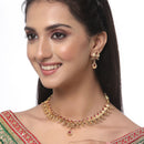 Gold-Plated Red Artificial Stone Studded Antique Necklace with Earrings Jewellery Set