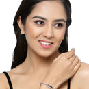Rhodium-Plated Silver Toned Navy Blue American Diamond Studded Kada Bracelet