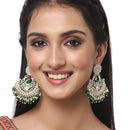 Gold-Plated Green & White Kundan studded Crescent Shaped Chandbali Earrings
