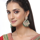 Gold-Plated Green & White Kundan studded Crescent Shaped Chandbali Earrings