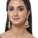 Gold-Plated Green & White Kundan studded Contemporary Jhumka Earrings