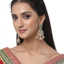 Gold-Plated Green & White Kundan studded Contemporary Jhumka Earrings